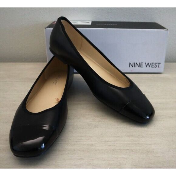Nine West Women Sz 10M Black Teland Slip-On Cap Toe Ballet Flats - Picture 1 of 8